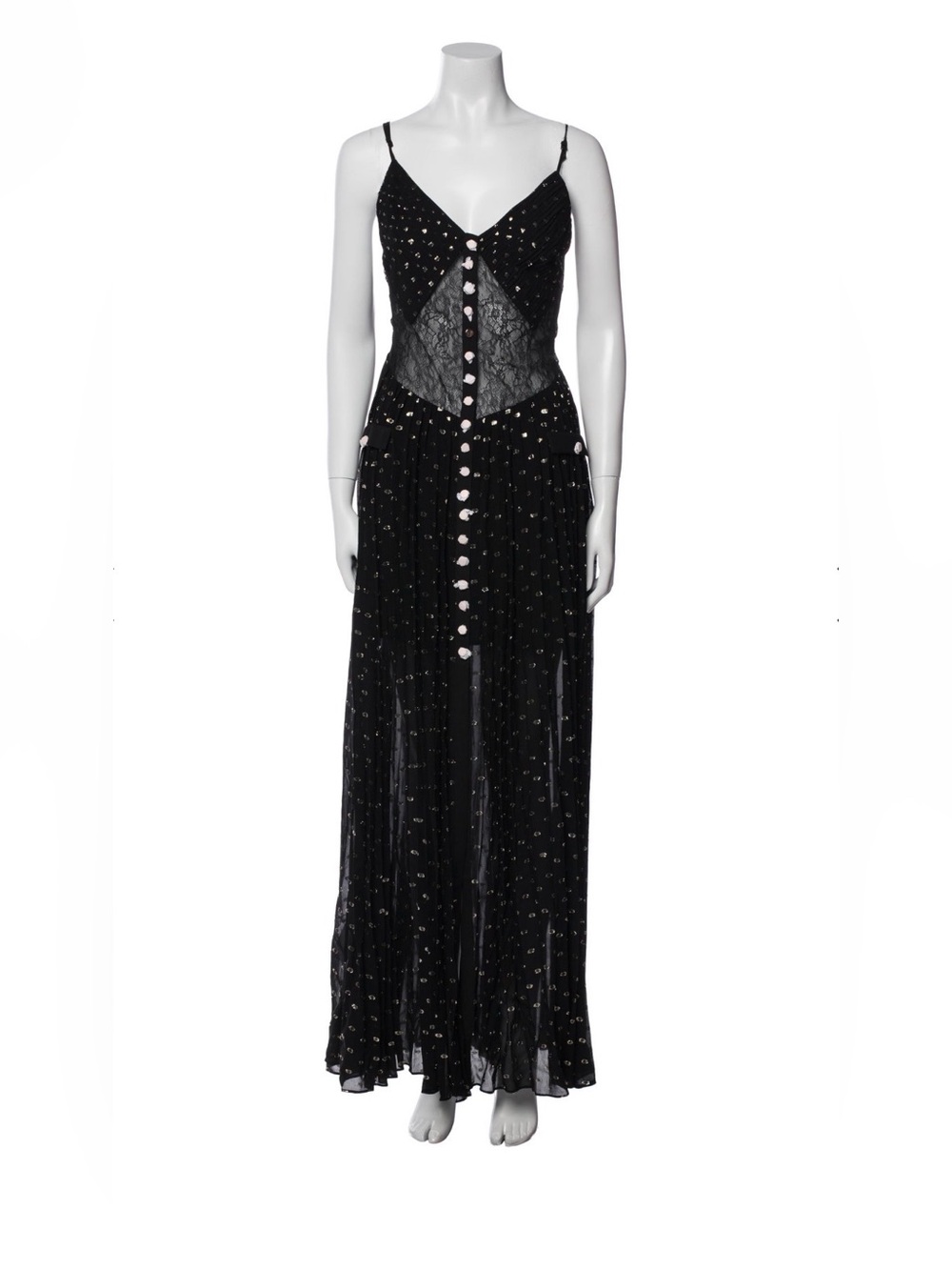 Self-Portrait - Maxi Black Lace Dress with Button Front